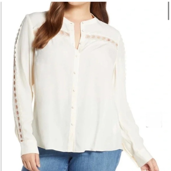 Boden Tops - NWT Boden Ladies Cream Sheer Lace Cut-Outs Boho Chic Buttoned Blouse Top 10